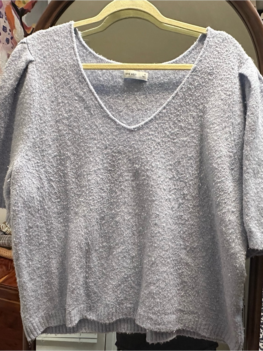 Nine West Light Blue Bouclé V‑Neck Sweater